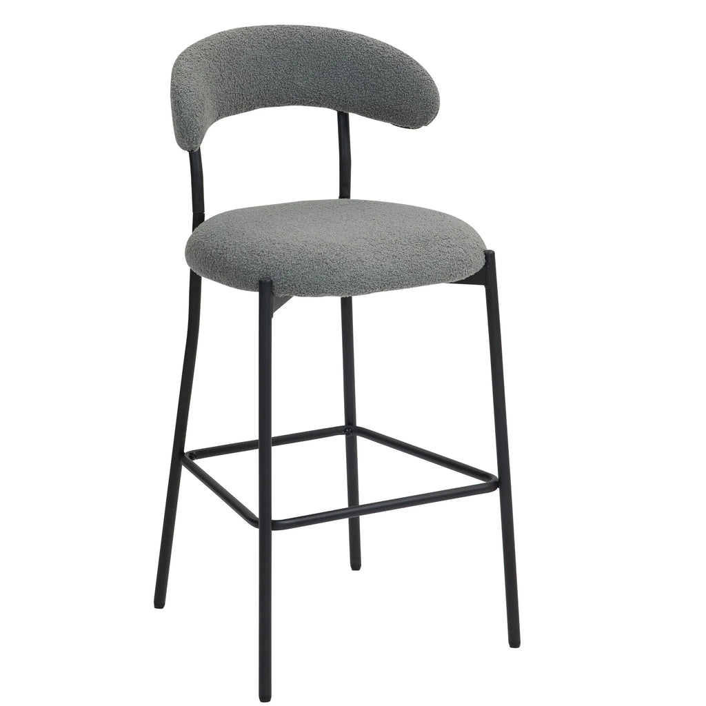 Modern Adjustable Height Bar Stools with Teddy Fabric Cover Black Powder Coating Base and Footrest for Dining