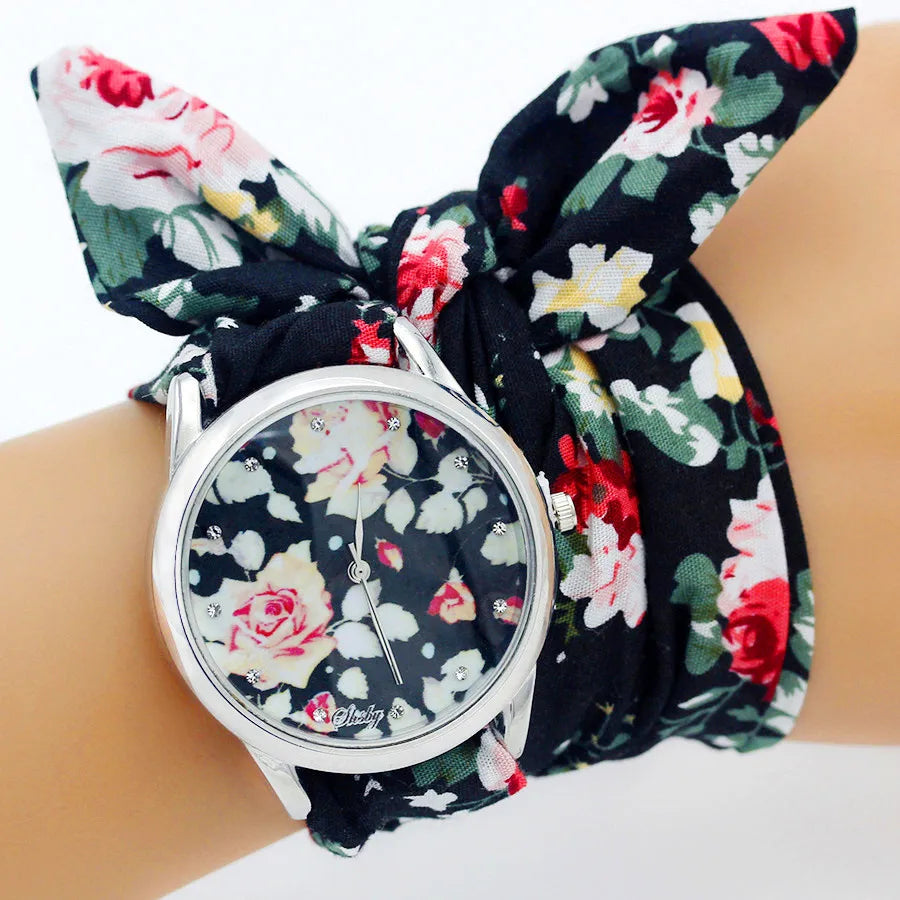 Shsby Brand Unique Ladies Flower Cloth Wristwatch Fashion Women Dress Watch High Quality Fabric Watch Sweet Girls Bracelet Watch