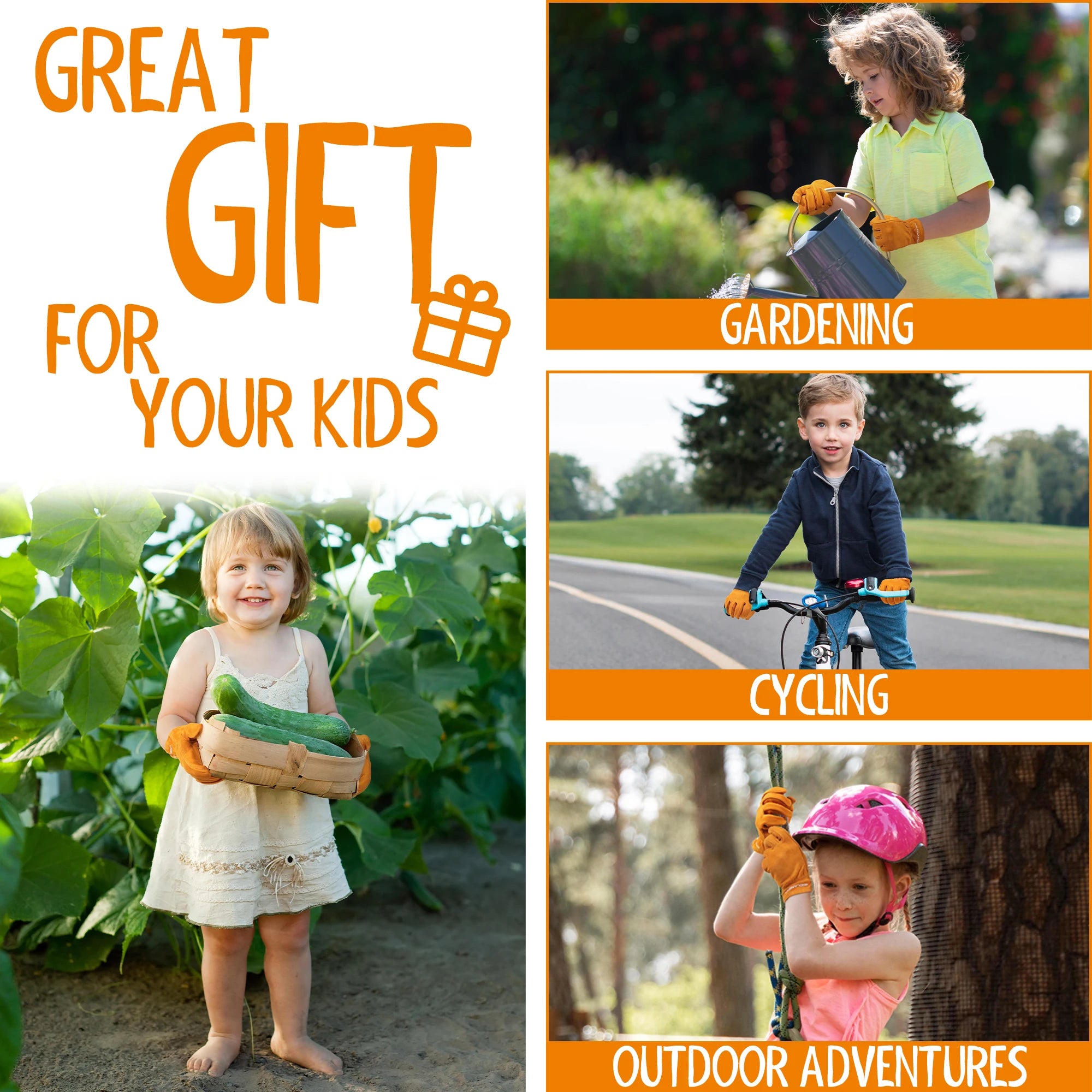 PRI FREE SHIPPING  Kids Split Goatskin Leather Gloves Soft Light Weight Anti-Slip Thorn Proof DIY Garden Gloves