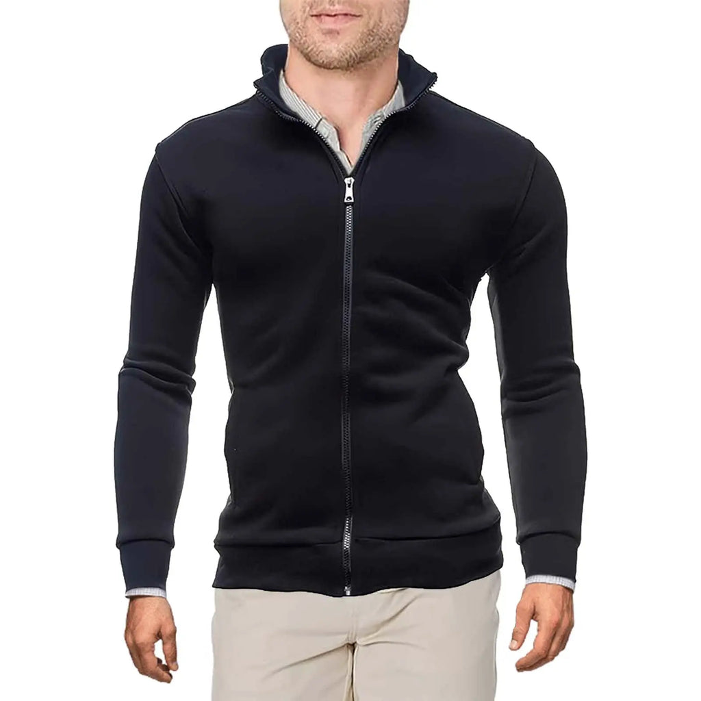 Free Shipping to the USA High-Quality Wholesale Fashion Men's Solid Jacket Coat Zipper-Up Stand Collar Sweatshirt Jacket Coat