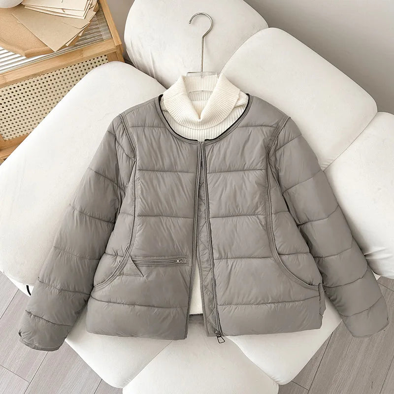 Winter  Lightweight Padded Parka Warm Cotton Padded Puffer Coat Outerwear Casual Single Breasted O-Neck Quilted Jackets