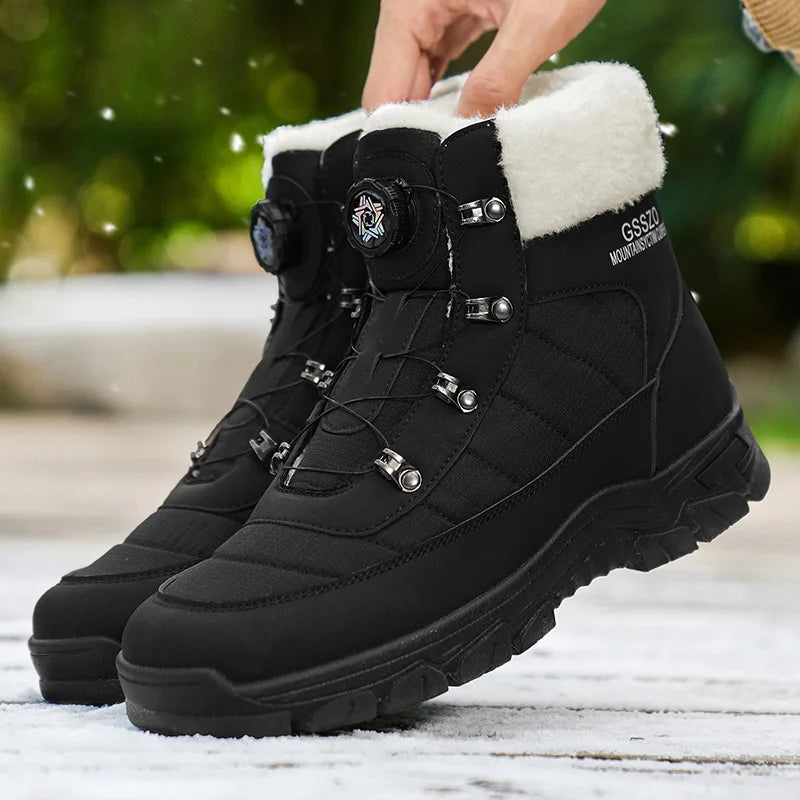 Winter Men Boots Outdoor Men Snow Boots High Top Cotton Boots with Fur Waterproof Non-slip Ankle Boots Lightweight Work Boots