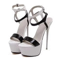 Aneikeh Hot Sales 2026 Summer Style Sexy 16cm Women Sandals High Heels Open Toe Buckles Nightclub Party Shoe Black Big Size 15