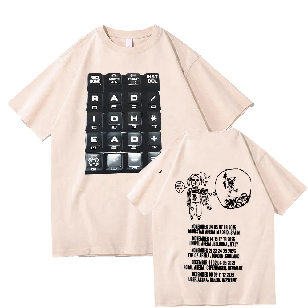 Radiohead 2025 Black Tour T-shirt Fashion Rock Band T Shirts Men Women Cotton Loose Tops Streetwear Summer Short Sleeve Clothes