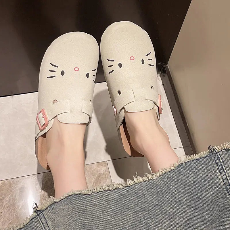 fashion Sanrio Hello Kitty Cat kawaii Anime Slippers Summer Female Thick Sole Flat Shoes Sweet Cartoon Outdoor Anti Slip Slipper