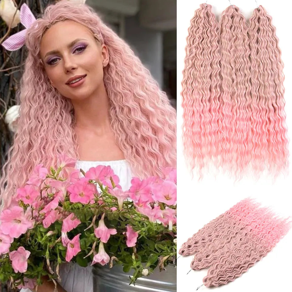 FASHION IDOL Ariel Twist Crochet Hair Synthetic 22 Inch 300g 3 Bundles Water Wave Hair Extensions Ombre Blonde Braid Curly Hair