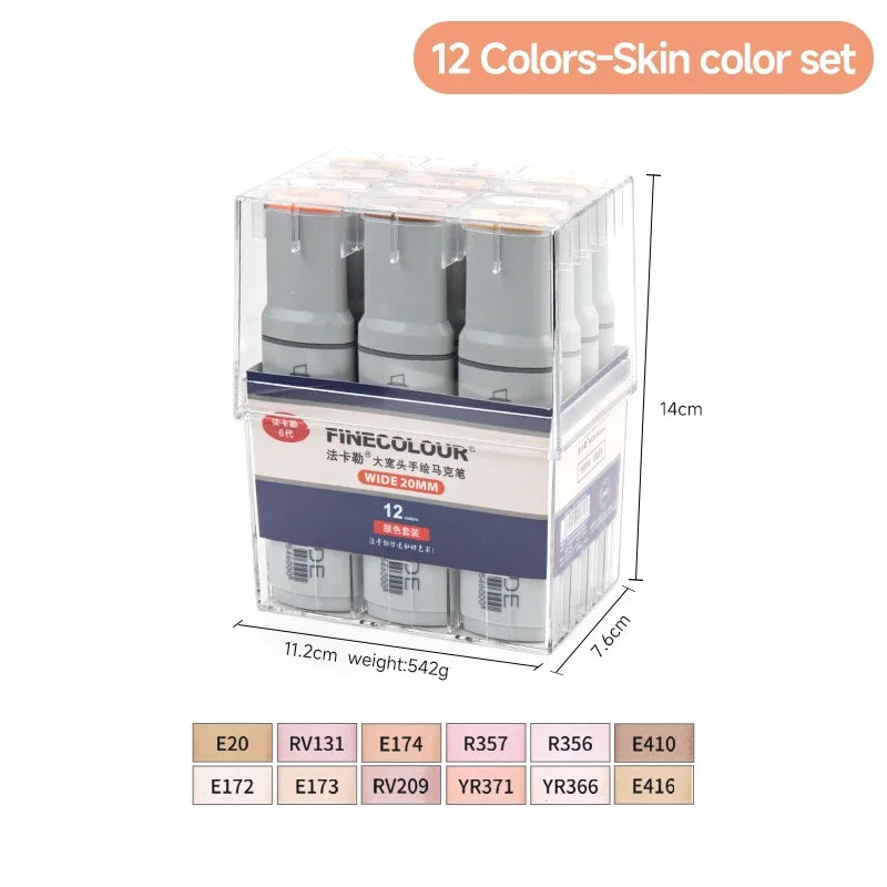 Finecolour EF105 20mm Wide Markers 12colors Alcohol Line Sketching Art Markers Pen Drawing For Large Area Painting Art Supplies