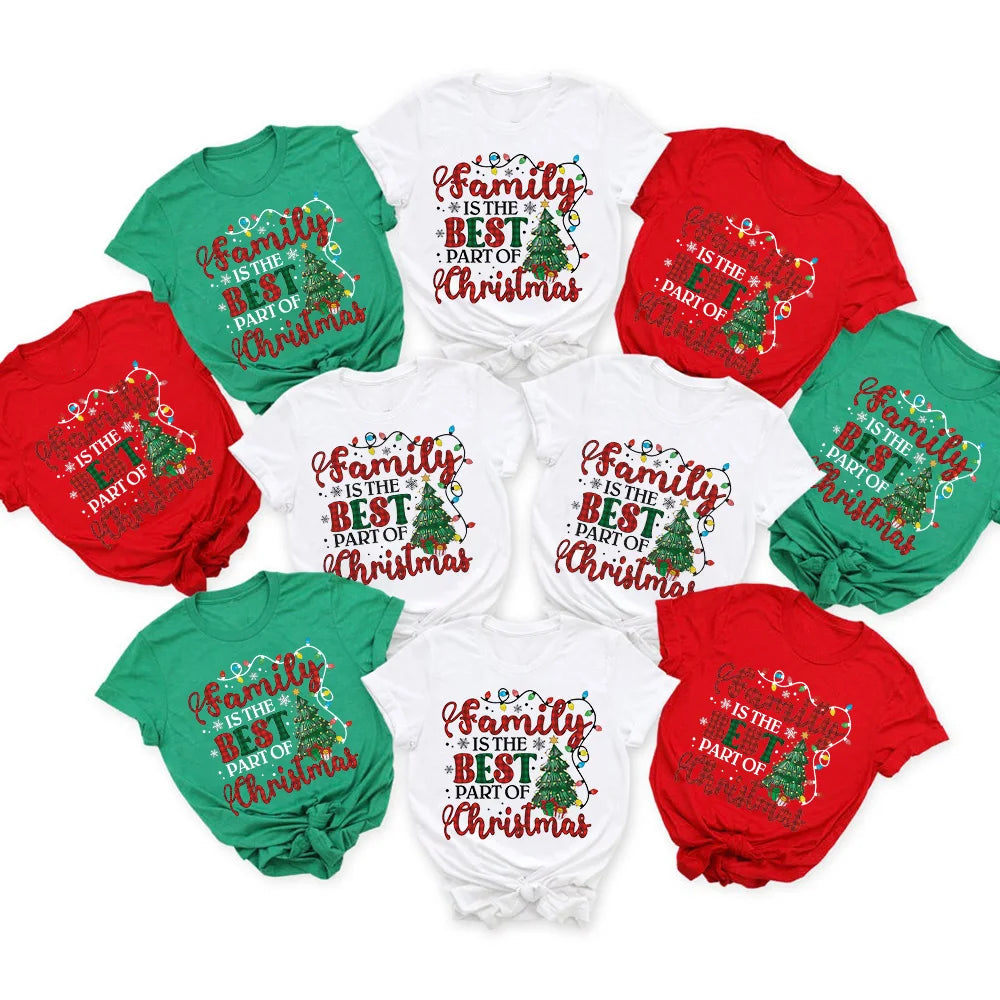 Family Is The Best Part of Christmas Printed Shirts Xams Party Women Girls T-shirt Female Short Sleeve Tops Holiday Outfit Tee