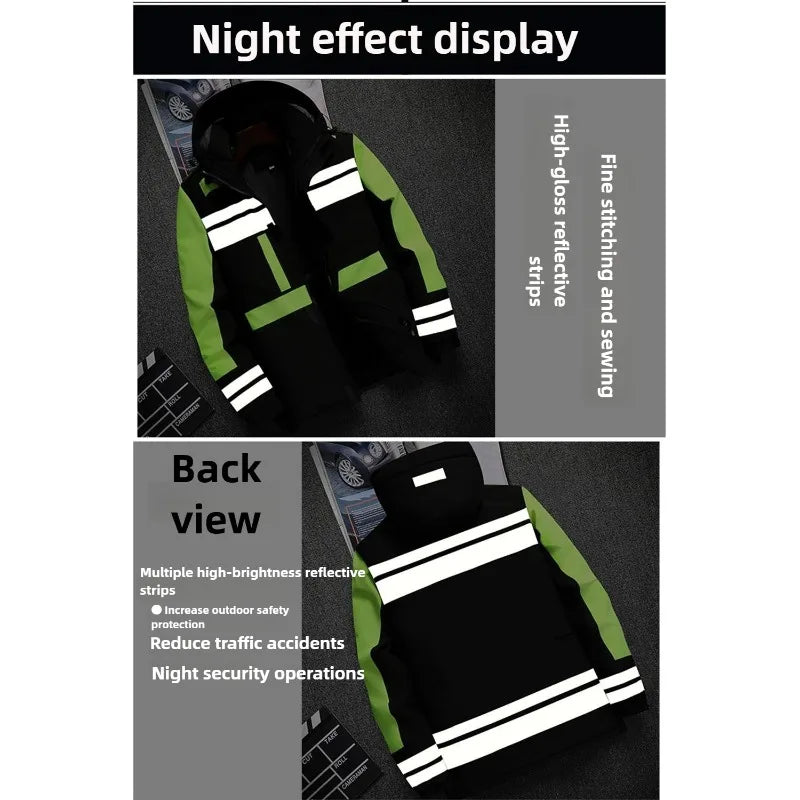 New Winter Work Jacket, Waterproof Windproof Reflective Thermal Coat with Fleece Lining, Stain Resistant