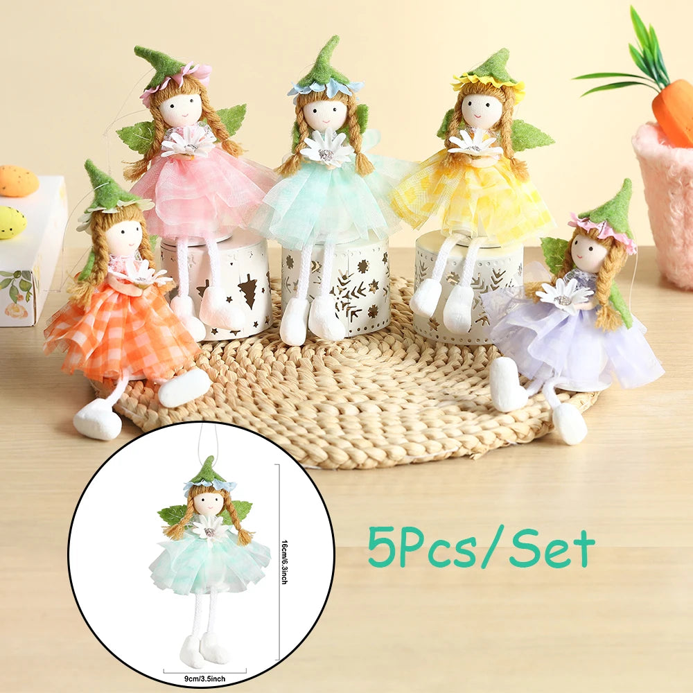 1Set Easter Multi Color Mixed Rabbit Fairy Ornament Yarn Skirt Bunny Angel Girl Pendant Happy Easter Party Spring Home Decor Kid