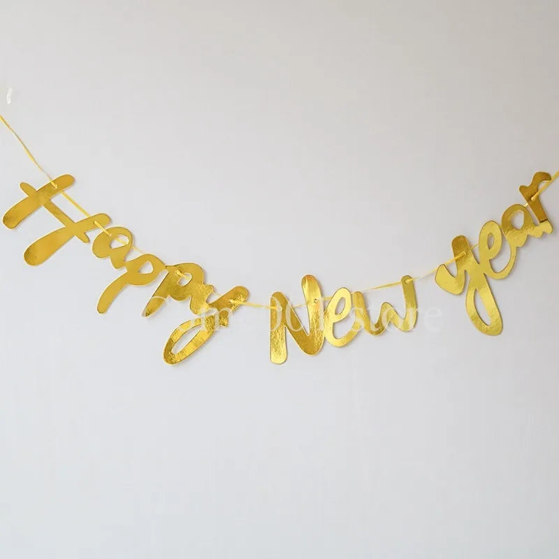 Happy New Year Banners Gold Silver New Year Party Pennant Flags Celebration Activity Decorations Colorful Bunting for 2026