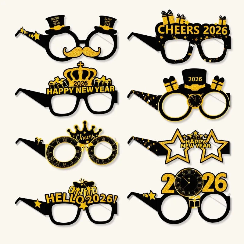2026 New Year Glasses - Funny Photo Props for NYE Party, Cardboard Celebration Deco Cheers to 2026! Festive New Year