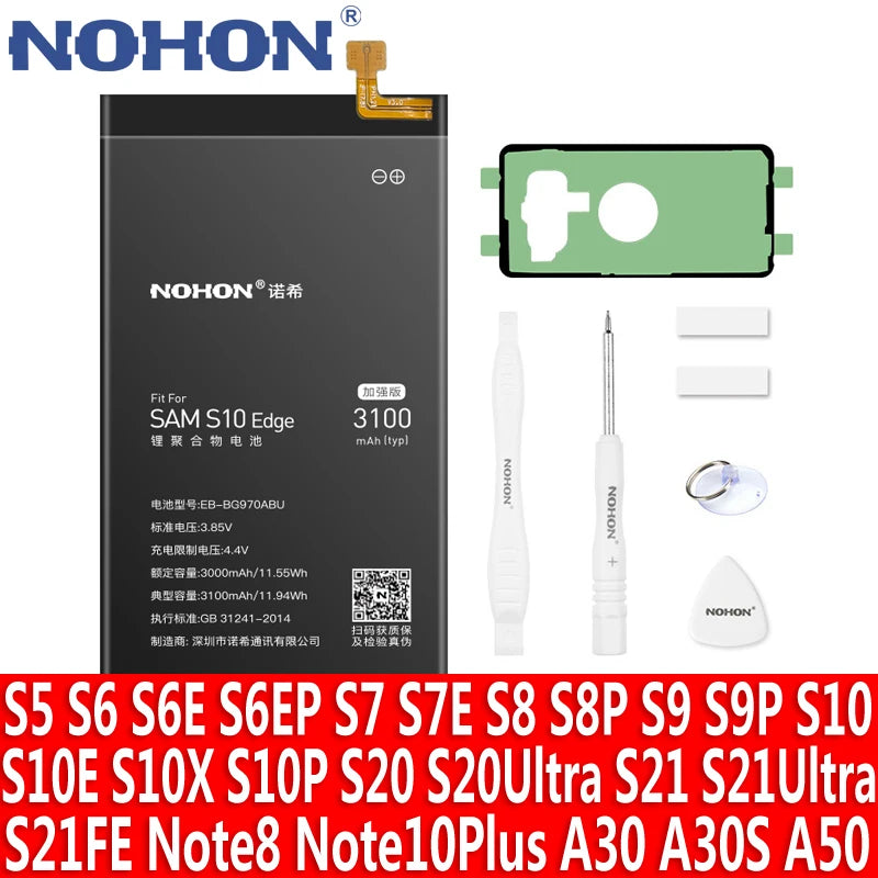 NOHON Battery For Samsung Galaxy S8 S9 Plus S10e S10 S20 Ultra S21 FE S10x Note 10 Plus 8 S7 Edge S6 S5 A50 A30 A30S Batteries