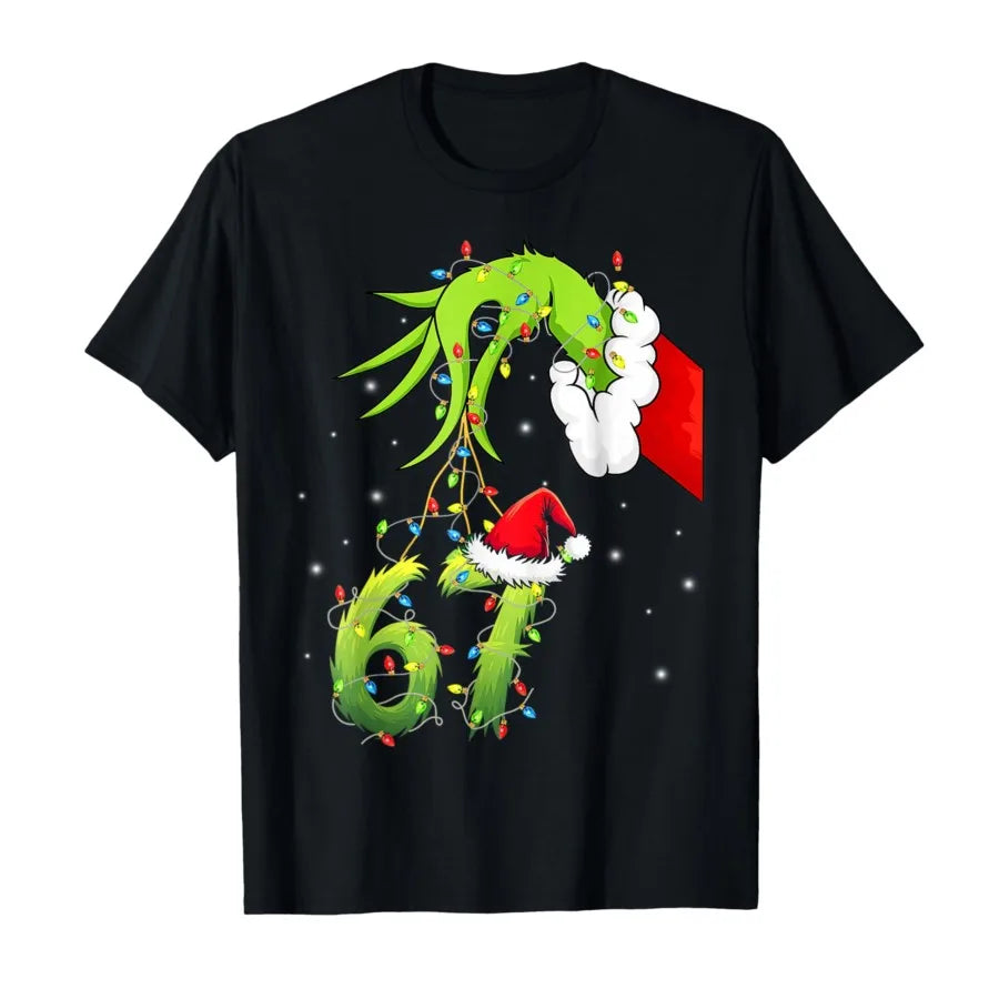 Funny Six Seven 6 7 Meme 67 Xmas Hand Christmas Printed Costume T-shirt for Women T Shirts Short Sleeve Tops Clothing