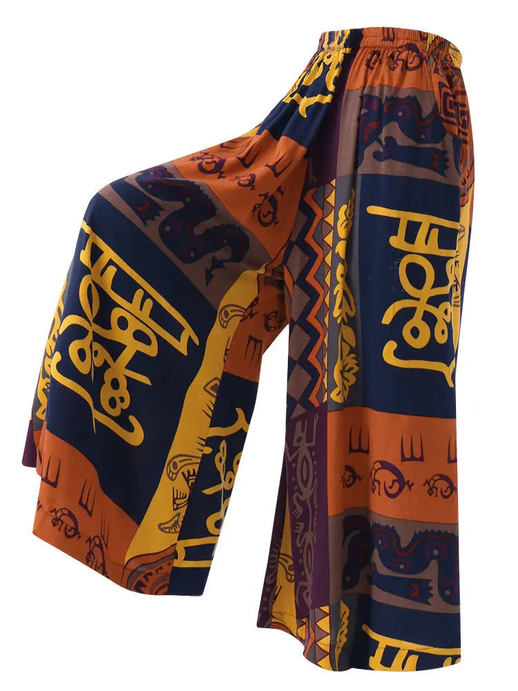 Vintage Printed Wide Leg Long Pants Women Spring Summer New Fashion Casual Vacation Loose Wide Legs Trousers Lady Trendy Pants