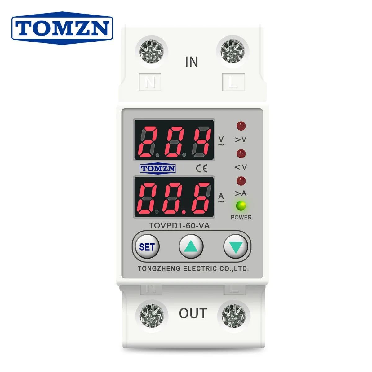60A 230V Din Rail Adjustable Over Voltage and Under Voltage Protective Device Protector Relay TOMZN TOVPD1-63