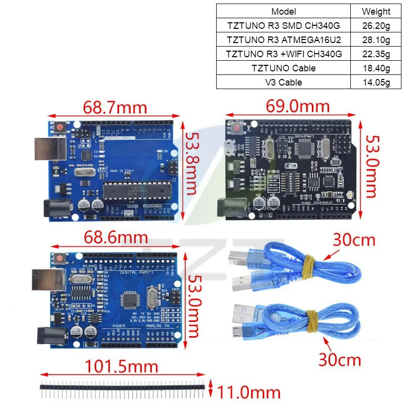 TZTUNO R3 Development Board ATMEGA328P CH340 / ATEGA16U2 Compatible For Arduino With Cable UNOR3 Proto Shield Expansion Board