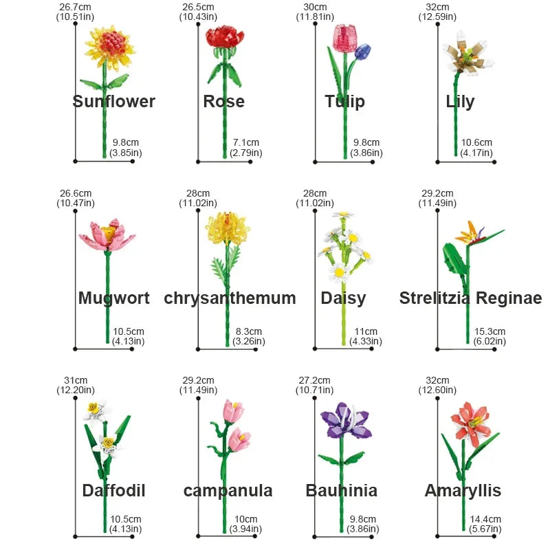 Valentine's Day Immortal Bouquet Creative Desktop Decoration Flowers Building Blocks Puzzle Simulation Toy Girls Gifts #T3