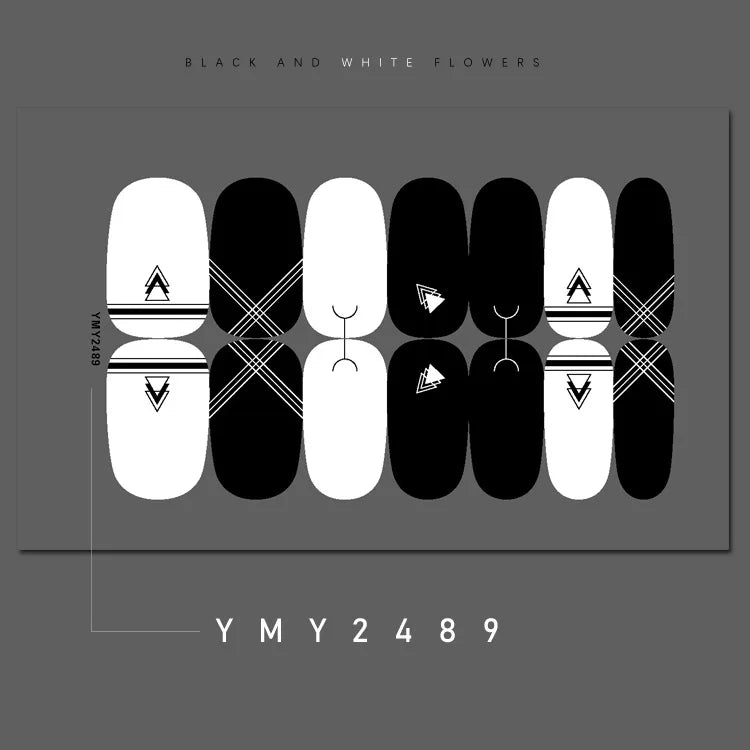 Full Cover Nail Stickers Black and White Nail Decoration Nails Sticker Designer Self Adhesive Nail Sticker Nail Art Sticker