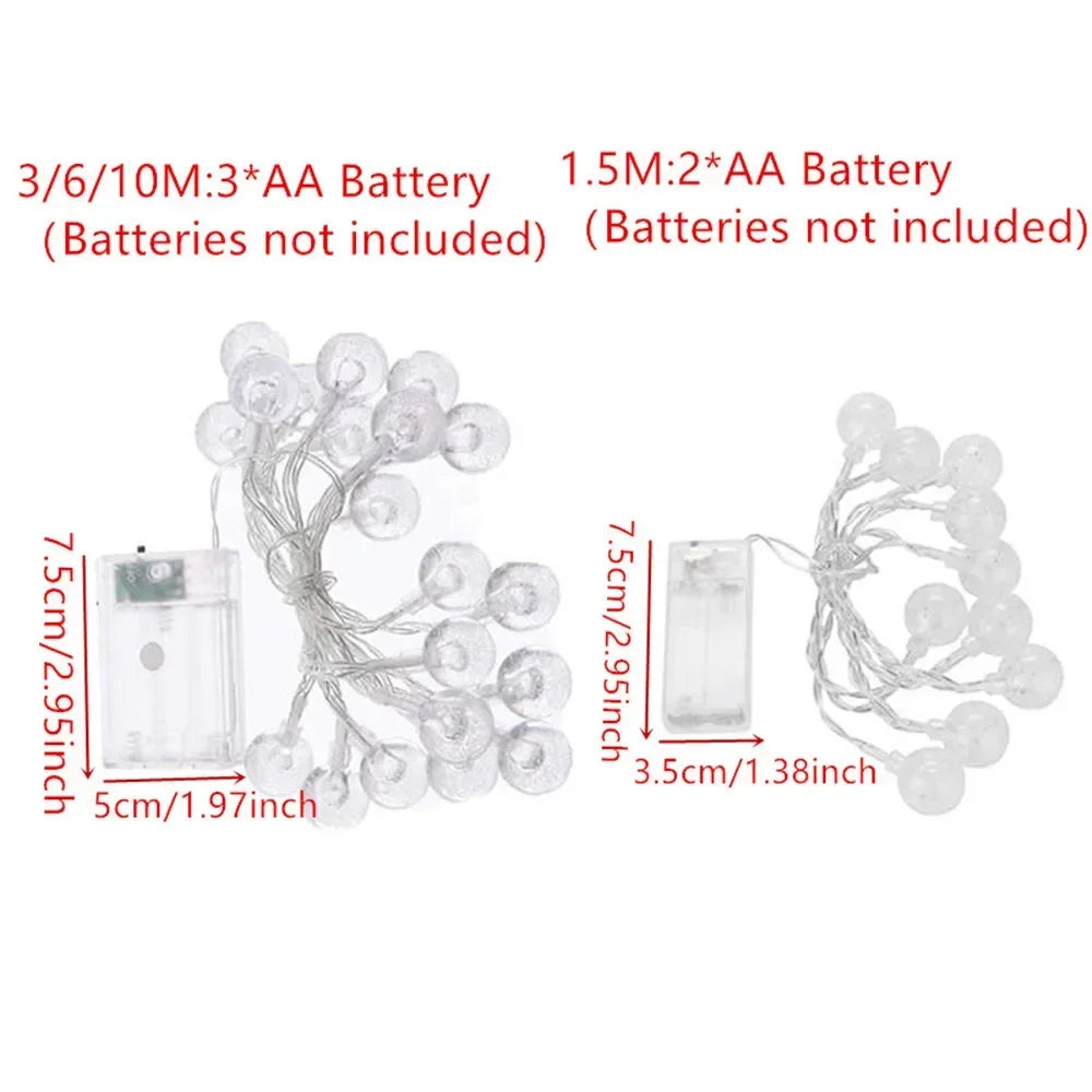 LED Bubble Ball String Lights Golden Glow Battery Operated Indoor Fairy Lights for Wedding Holidays New Year 2026 Decorations