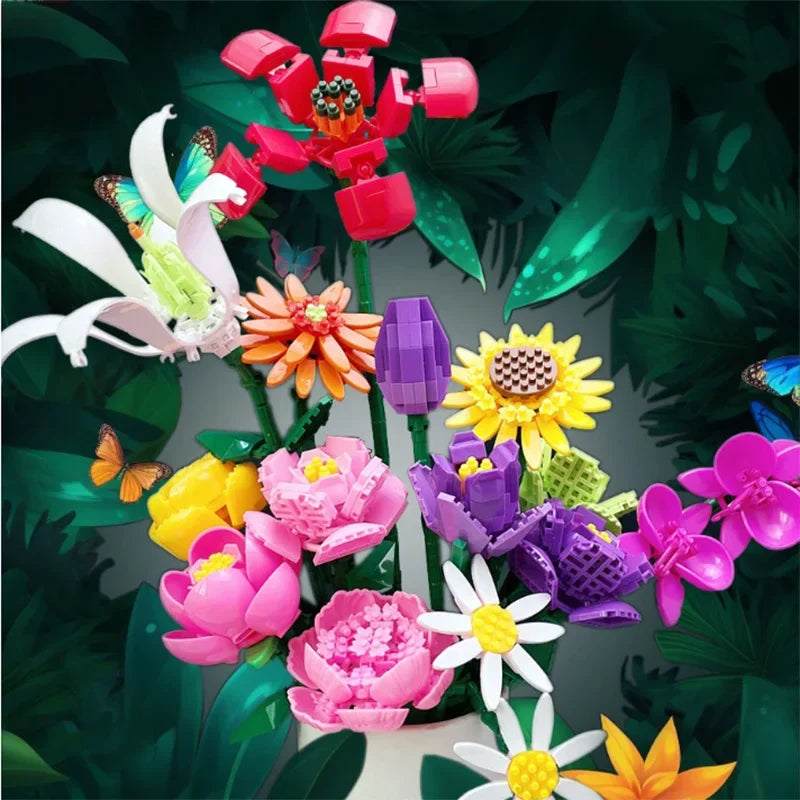 Valentine's Day Immortal Bouquet Creative Desktop Decoration Flowers Building Blocks Puzzle Simulation Toy Girls Gifts #T3