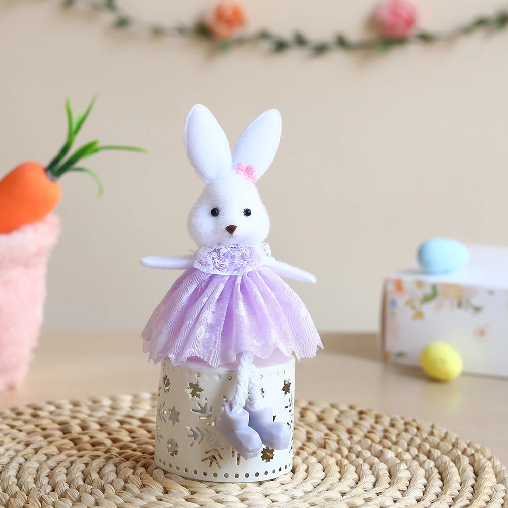 Easter Bunny Hanging Ornaments Pastel Purple Green Blue Yellow Skirt Rabbit Doll Figurine Kids Gifts Spring Easter Decorations