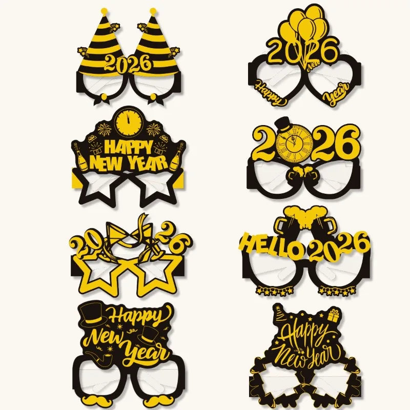 2026 New Year Glasses - Funny Photo Props for NYE Party, Cardboard Celebration Deco Cheers to 2026! Festive New Year