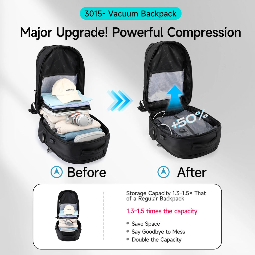 Tigernu Vacuum Backpacks Compression Travel Backpacks 15.6-17 Laptop Backpack Men TSA Anti Theft Backpacks Expandable Schoolbag
