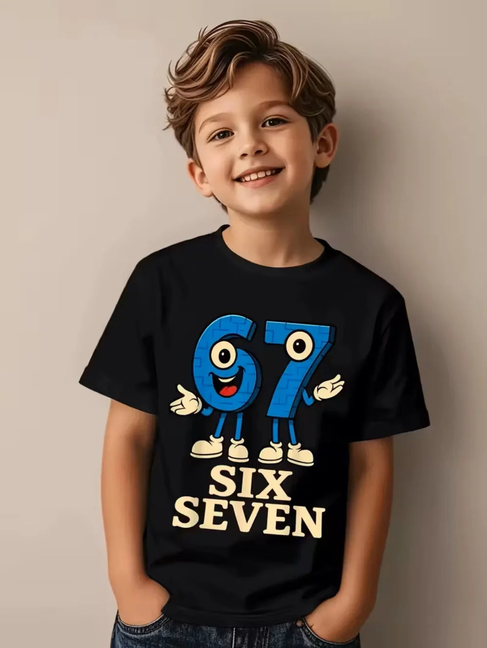 Fun Six Seven 6 7 Meme Design T-Shirt for Kids Chaotic Humor Y2k Game Saying Tee Novelty Gift Boy Top Fashion Children's Clothes