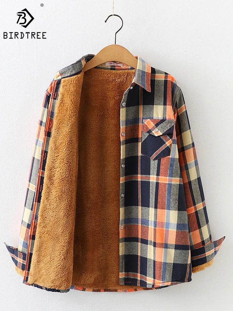 Velvet Thick Warm Women's Plaid Shirt Female Long Sleeve Tops M-5XL Winter Fleece Casual Check Blouse Autumn Clothes T77710A