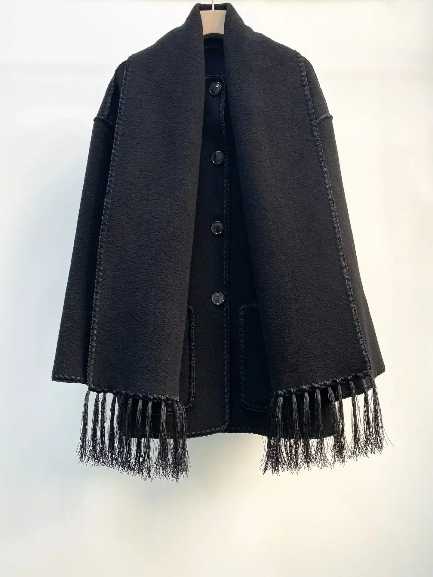 Winter Woolen Jacket New Contrast Color Embroidery Scarf Coats for Women