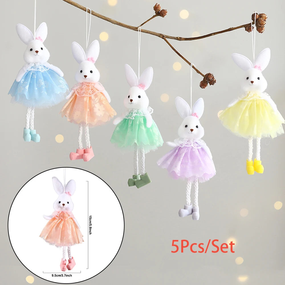 1Set Easter Multi Color Mixed Rabbit Fairy Ornament Yarn Skirt Bunny Angel Girl Pendant Happy Easter Party Spring Home Decor Kid