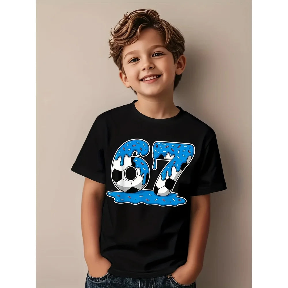 Fun Boys' Six Seven 67 Christmas Snowflake Print T-Shirt Casual O-Neck Short Sleeve Tee Fashion Short Sleeve Kids Clothes Boys
