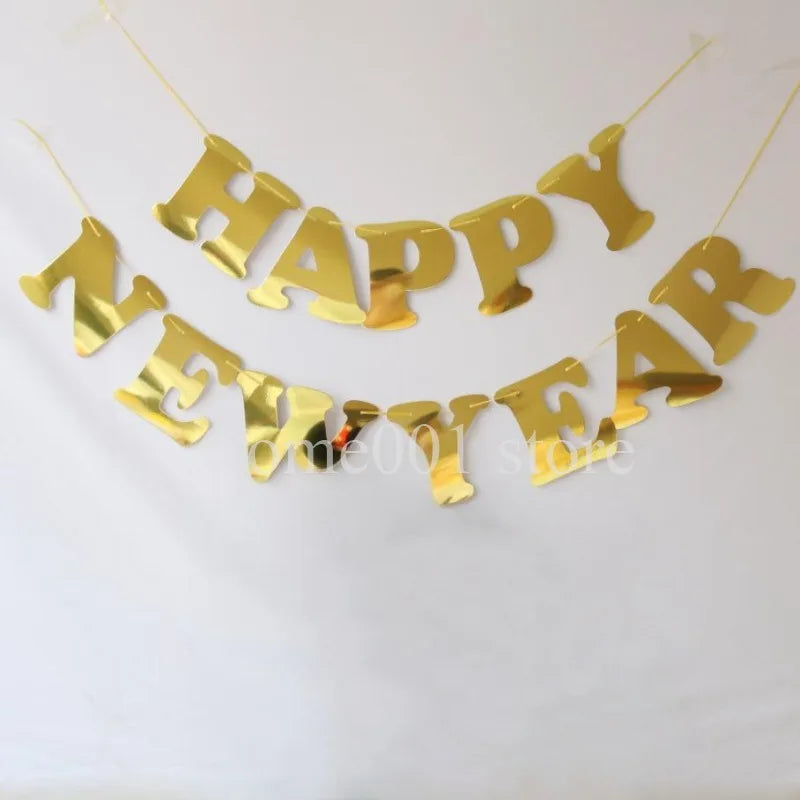 Happy New Year Banners Gold Silver New Year Party Pennant Flags Celebration Activity Decorations Colorful Bunting for 2026