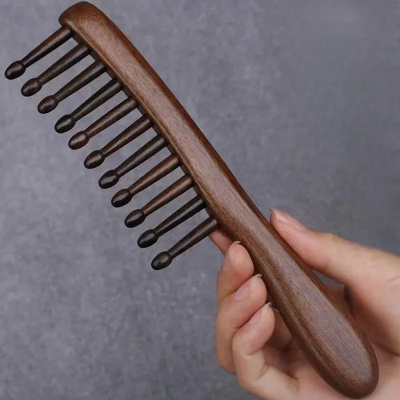 1Pc Natural Wooden Comb Meridian Massage Anti-static No-snags Wide Tooth Comb For Women Girl Straight Curly Hair