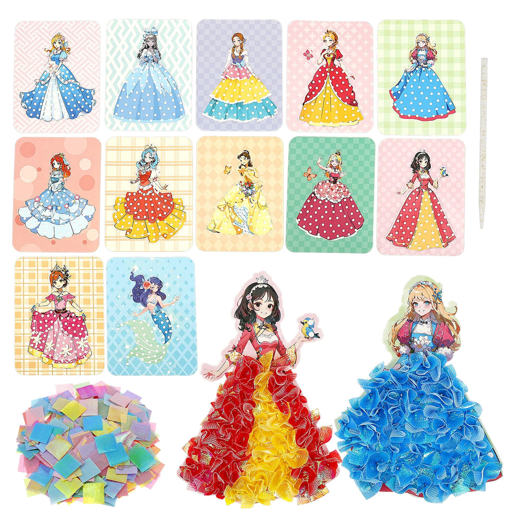 1 Set Sticker Cards Fabric Art Craze Poke Caft Toy Creative Puzzle Puncture Painting Poking Princess Dressing Game Girls Kids