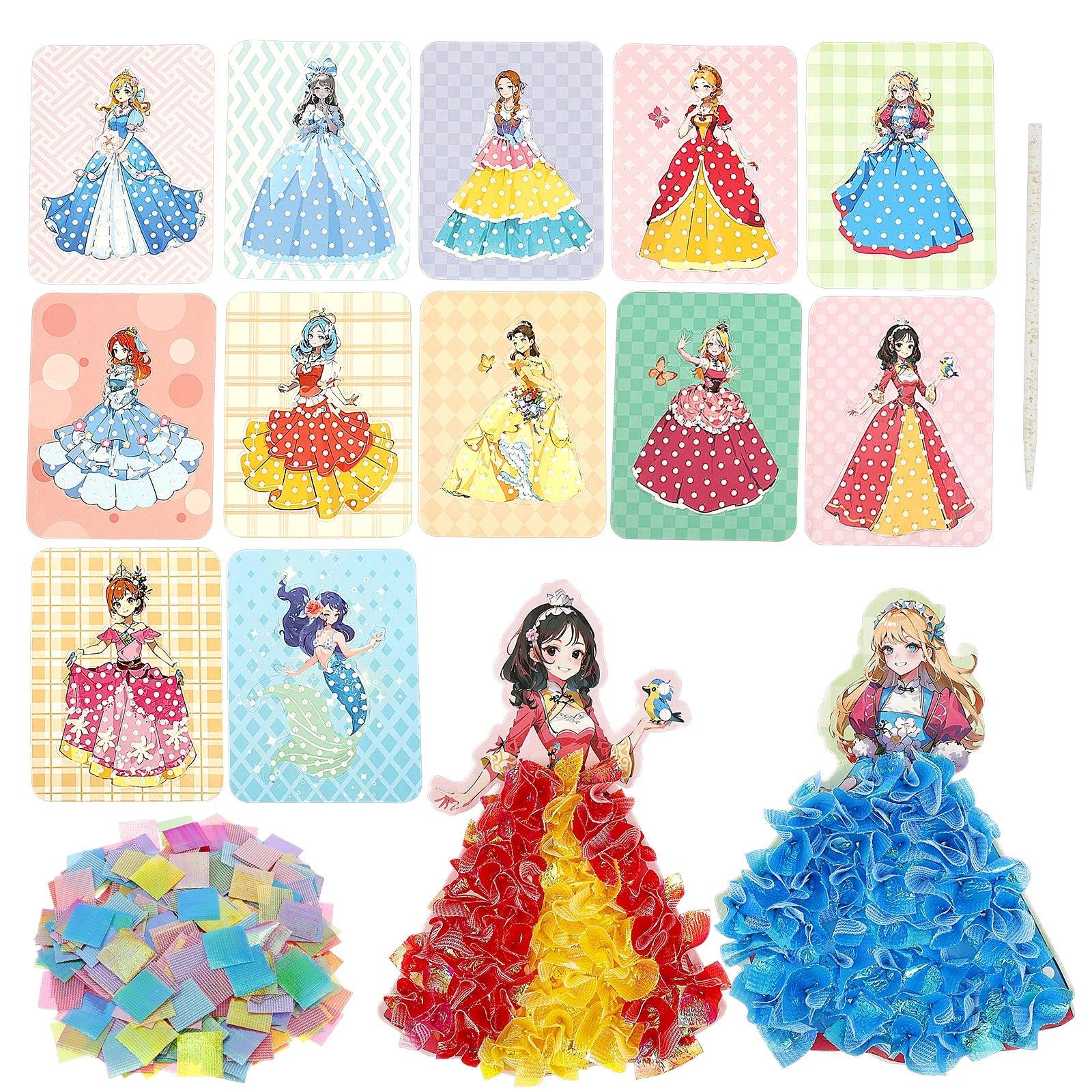 1 Set Sticker Cards Fabric Art Craze Poke Caft Toy Creative Puzzle Puncture Painting Poking Princess Dressing Game Girls Kids