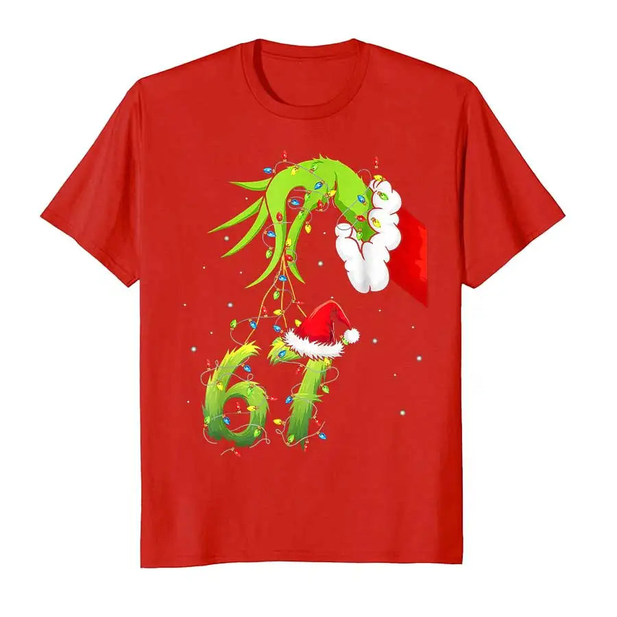 Funny Six Seven 6 7 Meme 67 Xmas Hand Christmas Printed Costume T-shirt for Women T Shirts Short Sleeve Tops Clothing