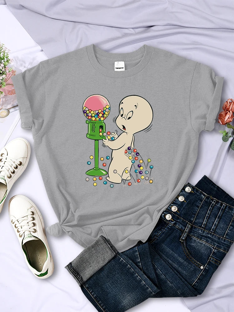 The Little Boy Likes Colored Glass Balls Women Short Sleeve Creative Street Tops Casual O-Neck Clothing All-math Female T-Shirts