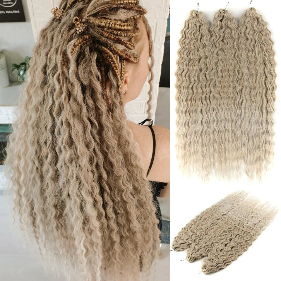 FASHION IDOL Ariel Twist Crochet Hair Synthetic 22 Inch 300g 3 Bundles Water Wave Hair Extensions Ombre Blonde Braid Curly Hair