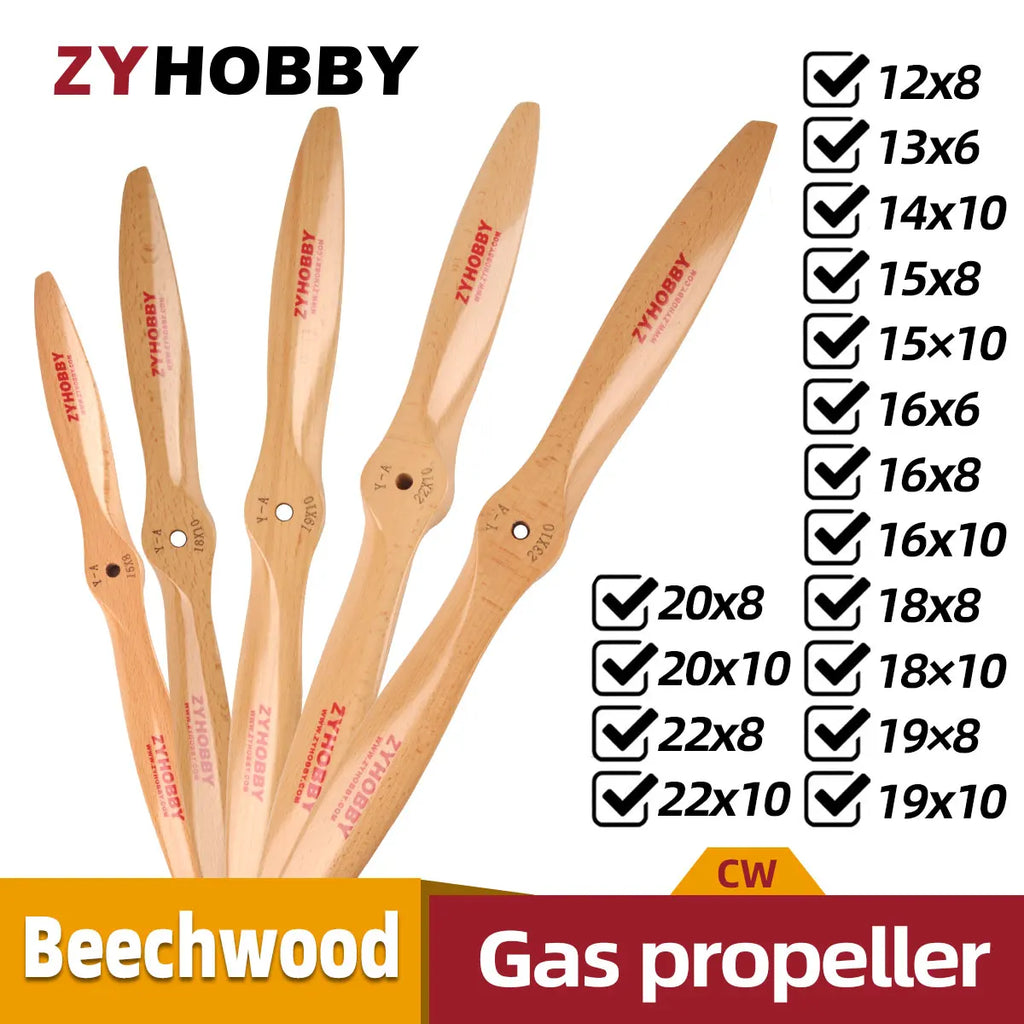 ZYHOBBY CW Wooden Propeller For Gasoline RC Airplane 16x6 16x8 16x10 18x8 18x10 19x8 19x10 20x8 20x10 21x10 22x8 22x10