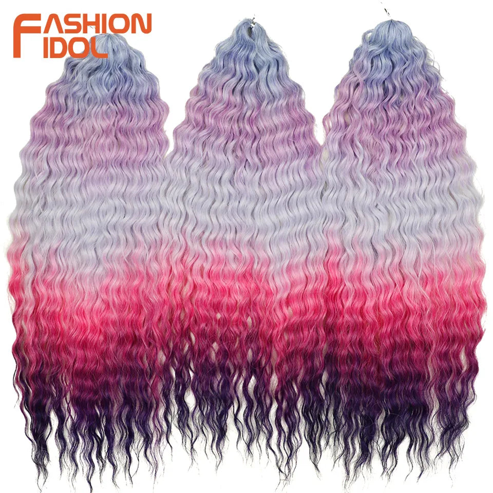 FASHION IDOL Ariel Twist Crochet Hair Synthetic 22 Inch 300g 3 Bundles Water Wave Hair Extensions Ombre Blonde Braid Curly Hair