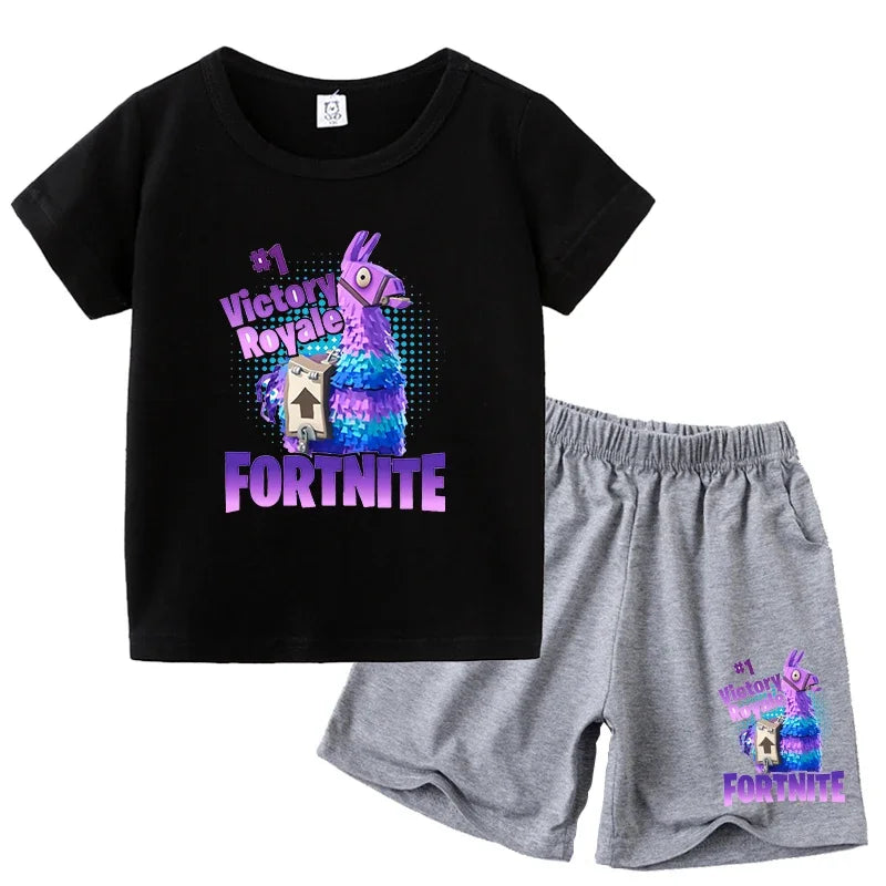 FortnitesT-shirt Shorts for Boys Girl Tee Pants Set Summer 2pcs Children Clothing Tops T-shirts Fortress Night Print Tees Gift