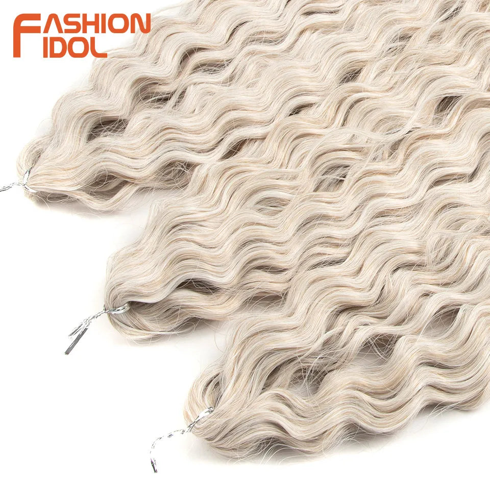 FASHION IDOL Ariel Twist Crochet Hair Synthetic 22 Inch 300g 3 Bundles Water Wave Hair Extensions Ombre Blonde Braid Curly Hair