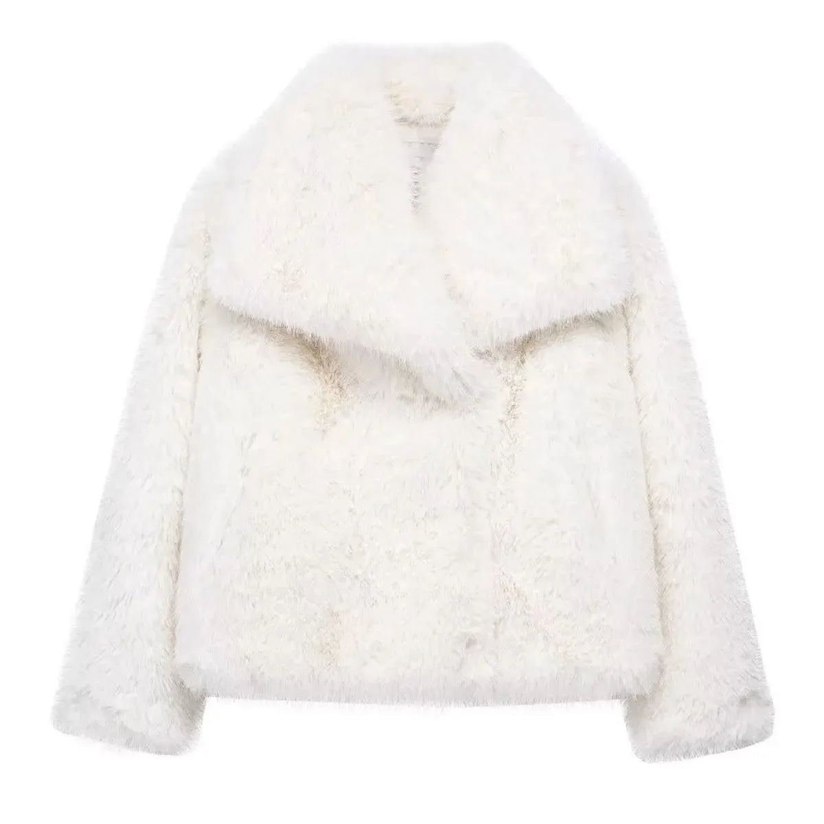 HH Winter Women Elegant Warm Plush Coat Turn-Down Collar Thick Cardigan Coat Female Pocket Long Sleeve Short Outerwear Mujer