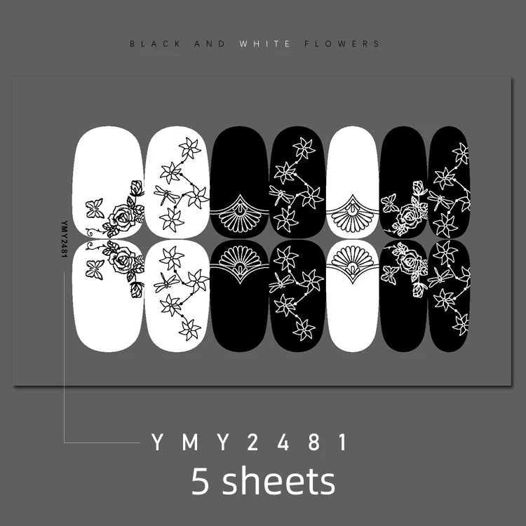 Full Cover Nail Stickers Black and White Nail Decoration Nails Sticker Designer Self Adhesive Nail Sticker Nail Art Sticker
