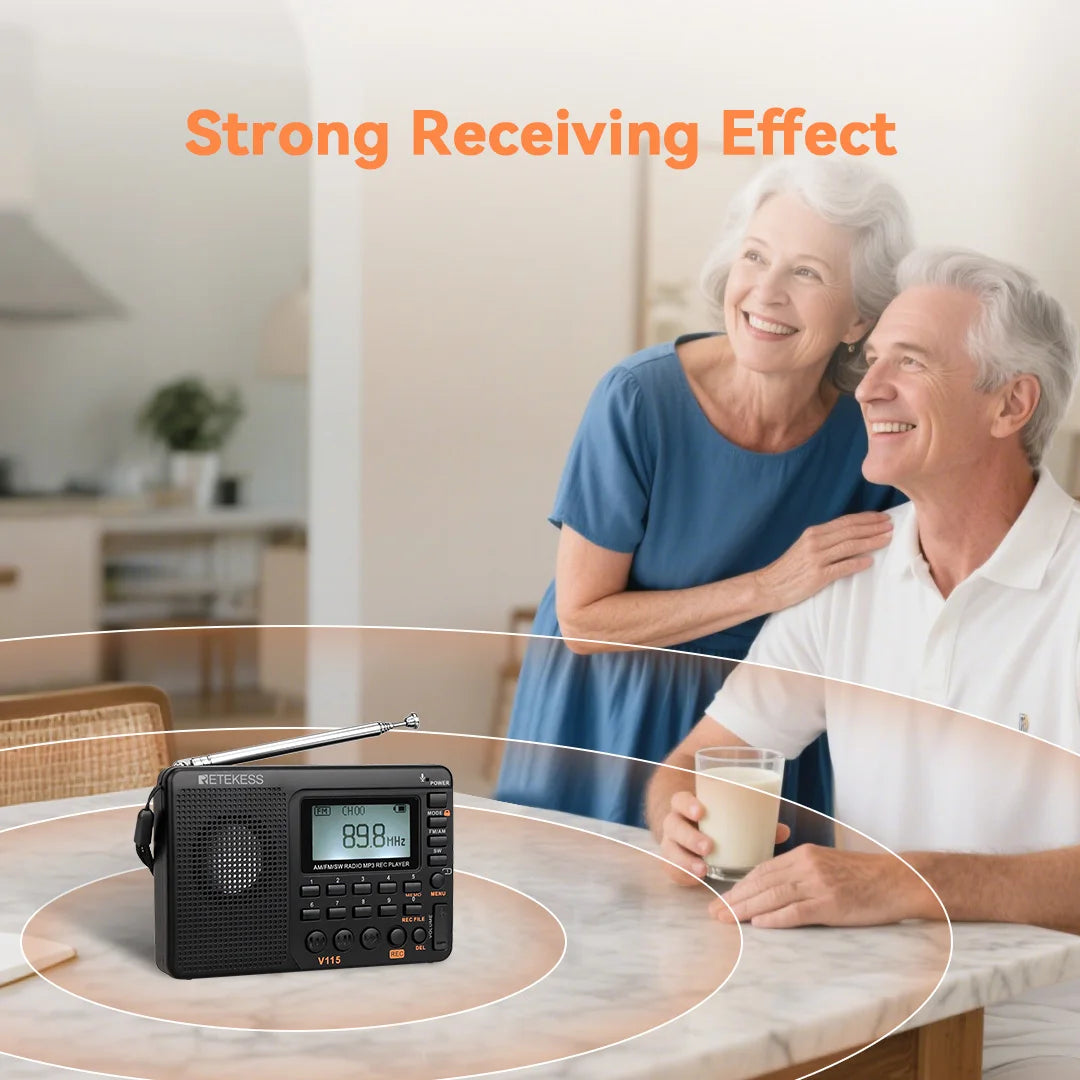 Retekess V115 radio Portable am fm Shortwave radio mini rechargeable radio with MP3 Player, Excellent Sound for Camping and Gift