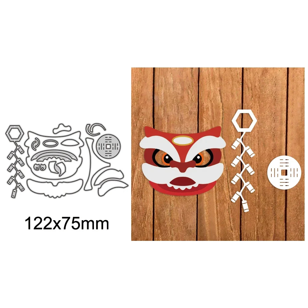 Happy New Year Words Nesting Round Metal Cutting Dies Flower Dragon Chinese Element for DIY Window Decoration Paper Craft