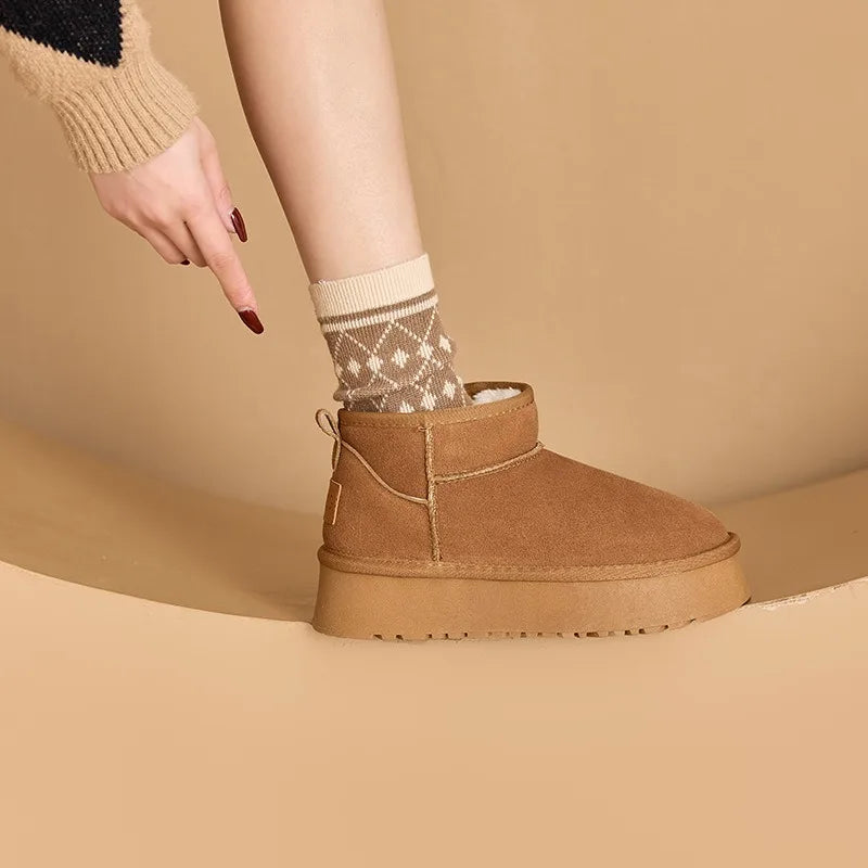 Winter  new women's snow boots cow suede sleeve casual cotton shoes platform cotton boots