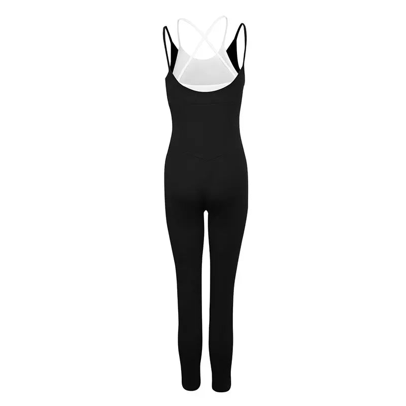 Sporty Women's Jumpsuits Black Sexy Backless Bodycon Female New Jumpsuits Streetwear Fashion O-Neck Sporty Elegant Lady Clothing